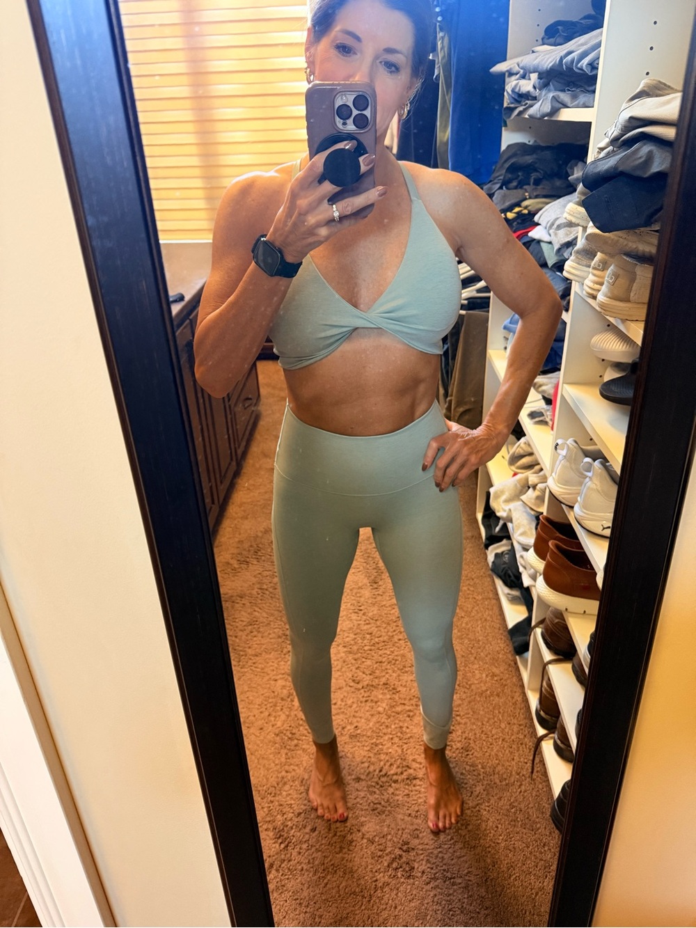 Seamless Twist Front Bralette and High-Waist Legging Set - Sage Green